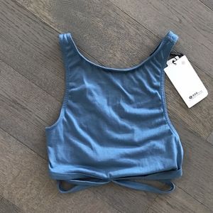 Basic Blue Crop Top With Strappy Back Detail